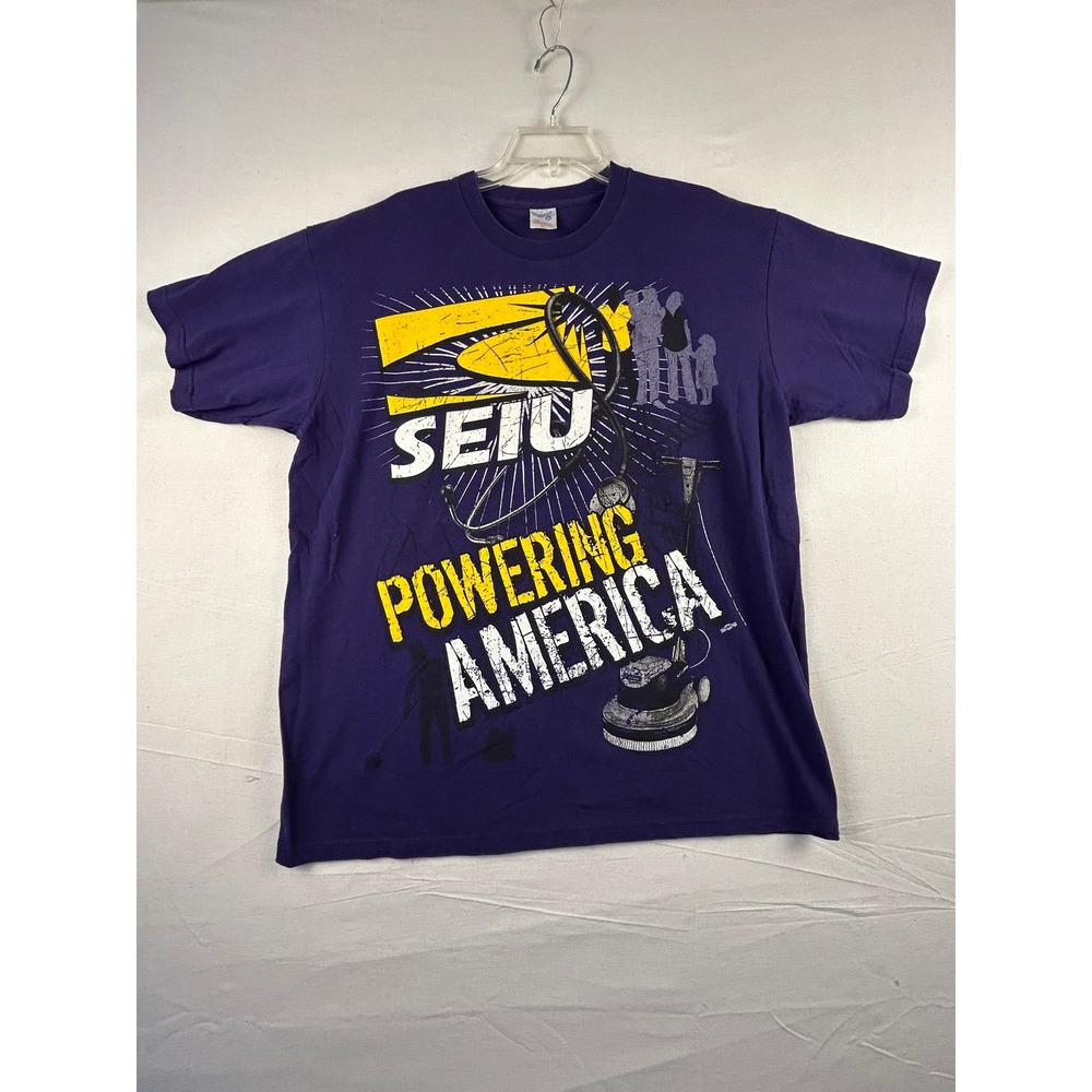 Windjammer SEIU Powering America Purple Graphic T-Shirt Mens XL USA Made Cotton